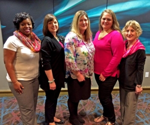 2016 ANHA Activity & Social Service Auxiliary Board Officers, from left to right: Treasurer Endya Gibbs, Vice-President Kim Allred, President Jamie Backensto, Past President Katie Morgan and Secretary Krisit Elrod.