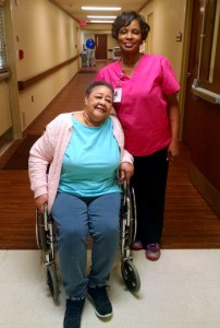 Englewood Health Care Center resident Annie Burrell and Certified Nursing Assistant Elka Easley.