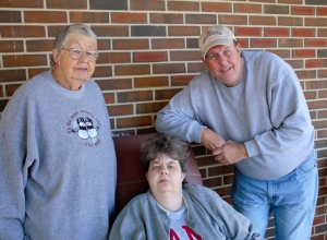 Crowne Health Care of Greenville resident Martha Foster, center, is pictured with her mother, Mittie Foster, and brother, Richard Foster.