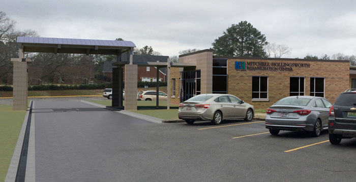 Design of the new rehab center entrance. Photo courtesy of TurnerBatson Architects.