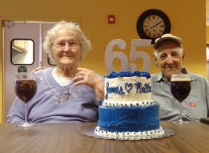 Mattie and James Mathis with their 65th anniversary cake.