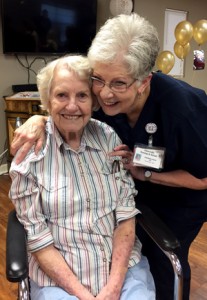 Retired HNRC nurse and current resident Miriam Jones with Charlene Guest.